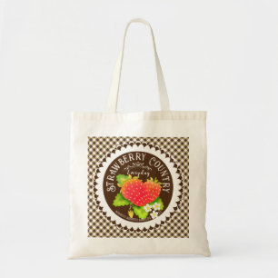 Bolso De Tela Strawberry Doilies Brown Gingham