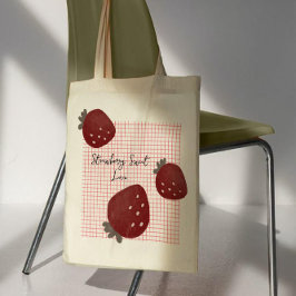 Bolso De Tela Strawberry Sweet Love – Minimal Berry Trio on Red 