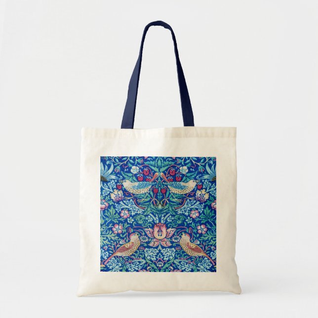 Bolso De Tela Strawberry Thief Blue, William Morris Tote Bag (Frente)