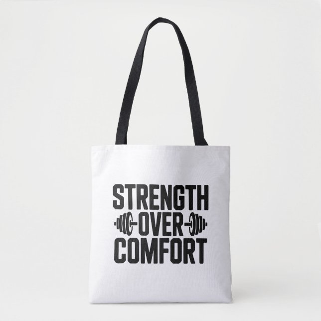 Bolso De Tela Strength Over Comfort Motivational Gym Tote Bag (Anverso)