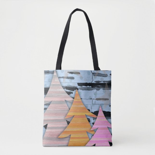 Bolso De Tela Striped Trees Winter Landscape Scene  (Anverso)