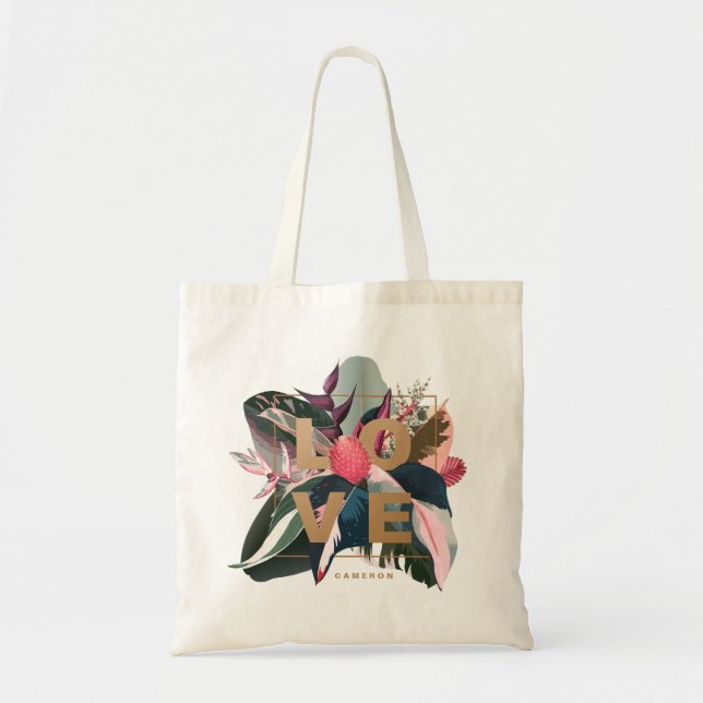 Bolso De Tela Stromanthe, Fig de caucho y amor filipino rosado (Frente)
