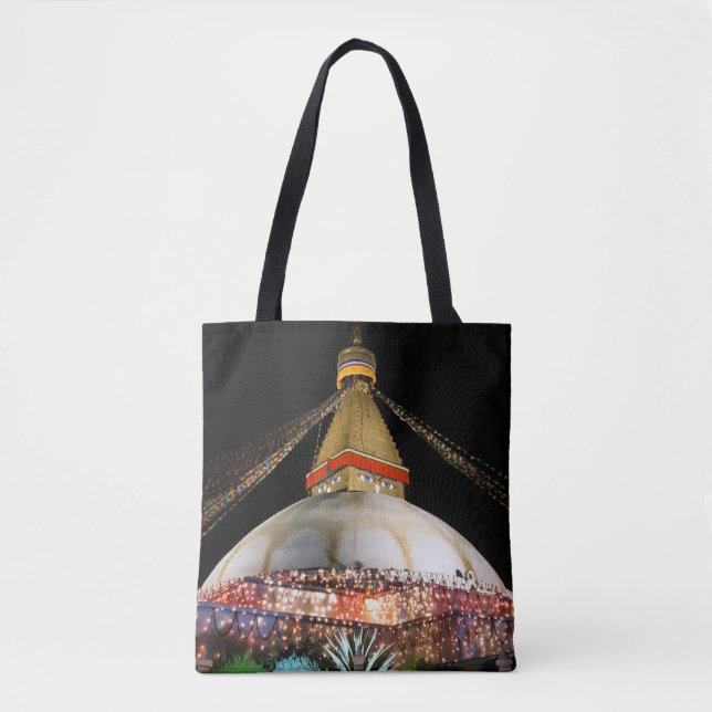 Bolso De Tela Stupa Boudhanath, Katmandú de noche - Nepal (Anverso)