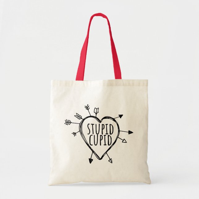 Bolso De Tela Stupid Cupid Heart With Arrows Funny Sarcastic (Frente)