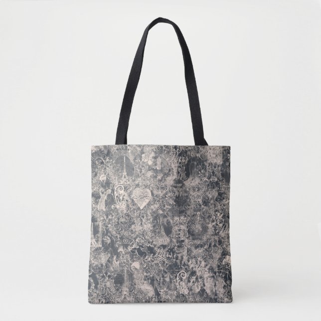 Bolso De Tela Stylish Black Paris Toile Design (Anverso)