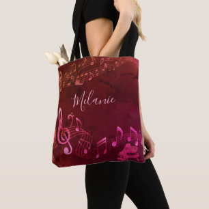 Bolso De Tela Stylish Music Notes Piano Red Pink Personalizado