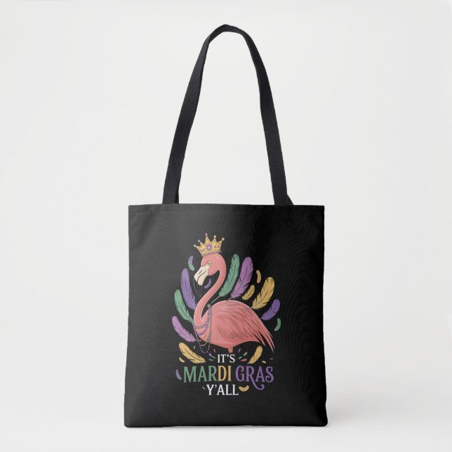 Bolso De Tela Su disfraz de Mardi Gras Y'all Flamingo (Anverso)