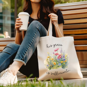 Bolso De Tela Su Gracia Es Suficiente Elegante Flor Silvestre