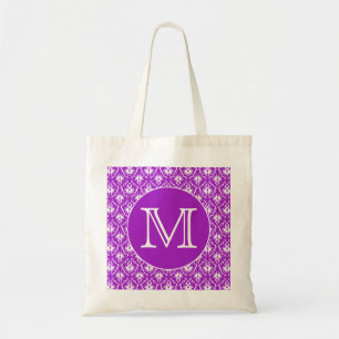 Bolso De Tela Su letra. Modelo púrpura y blanco del damasco