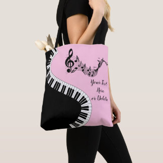 Bolso De Tela Su nombre/color Pink Treble Clef Piano Keys Music