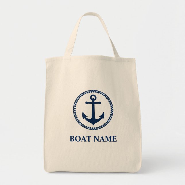 Bolso De Tela Su nombre de barco Anchor Mar Eco Friendly Grocery (Frente)