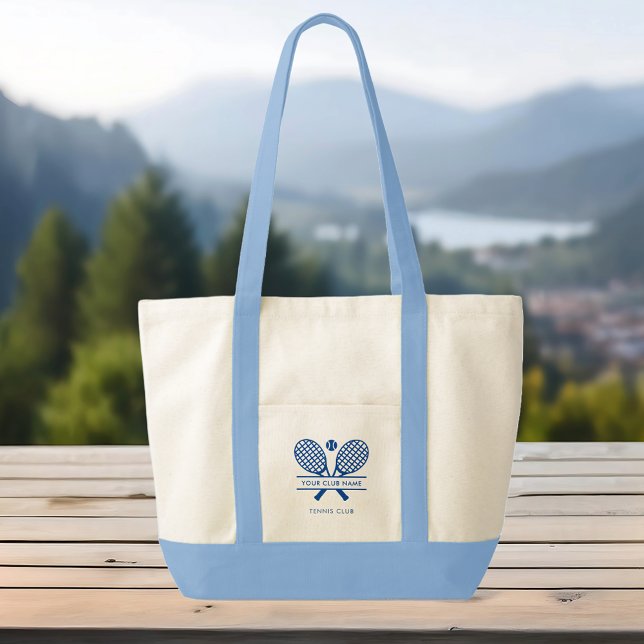 Bolso De Tela Su nombre de club deportivo Tennis Team Blue Swag (Lawn Tennis Club Name Blue Rackets Motif Tote Bag)