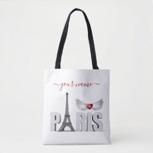 Bolso De Tela Su nombre en París Torre Eiffel Alas del Ángel d