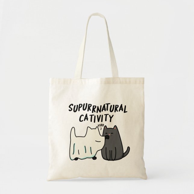 Bolso De Tela Su-purr-natural Catividad Funny Cat Pun (Frente)
