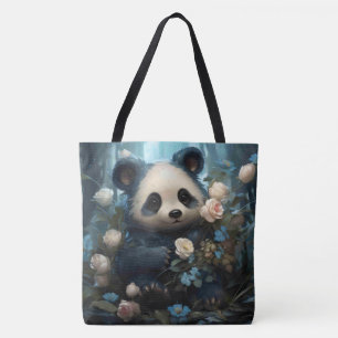 Bolso De Tela Suave oso panda entre Rosas de la selva