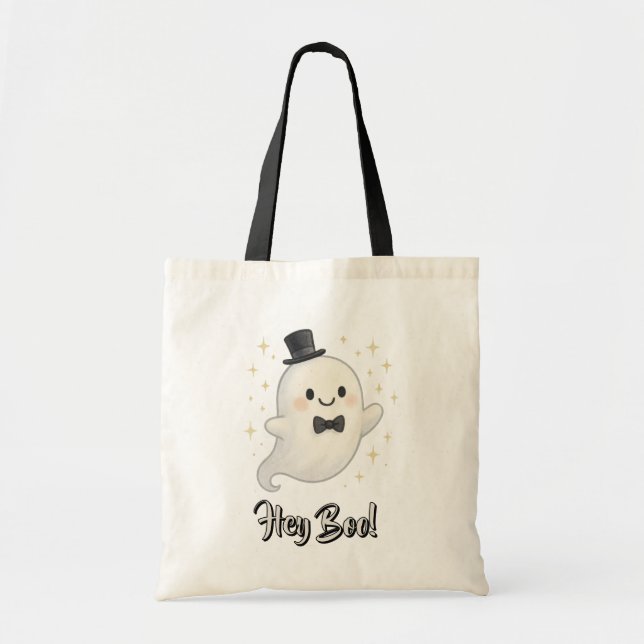 Bolso De Tela Suave personalizado Hey Boo Fantasma Halloween (Frente)
