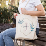 Bolso De Tela Subcolor de agua de Lilac Eucalyptus Marco Monogra<br><div class="desc">Monograma del marco de Eucalyptus</div>