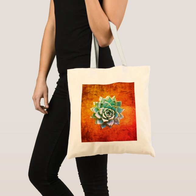Bolso De Tela Suculenta acuarela sobre roya Naranja (Anverso (producto))