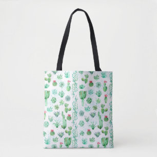Bolso De Tela Suculento Jardín: Acuarela De Fondo Impresionante.