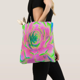 Bolso De Tela Suculento rosette de sedum verde limón y rosa