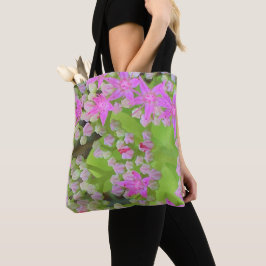 Bolso De Tela Suculento sedum rosa caliente con hojas verdes flo