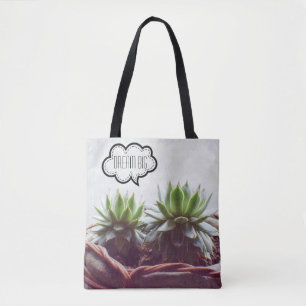 Bolso De Tela Suculento Sueño Aeonium Frase Grande