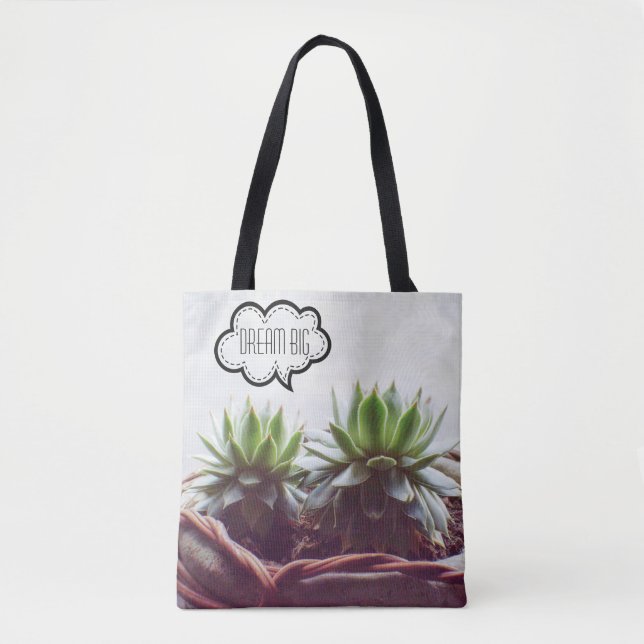 Bolso De Tela Suculento Sueño Aeonium Frase Grande (Anverso)