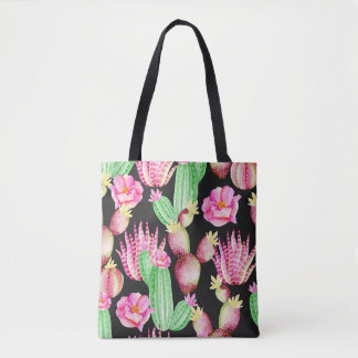 Bolso De Tela Suculentos acuarelas: patrón cactus floral.