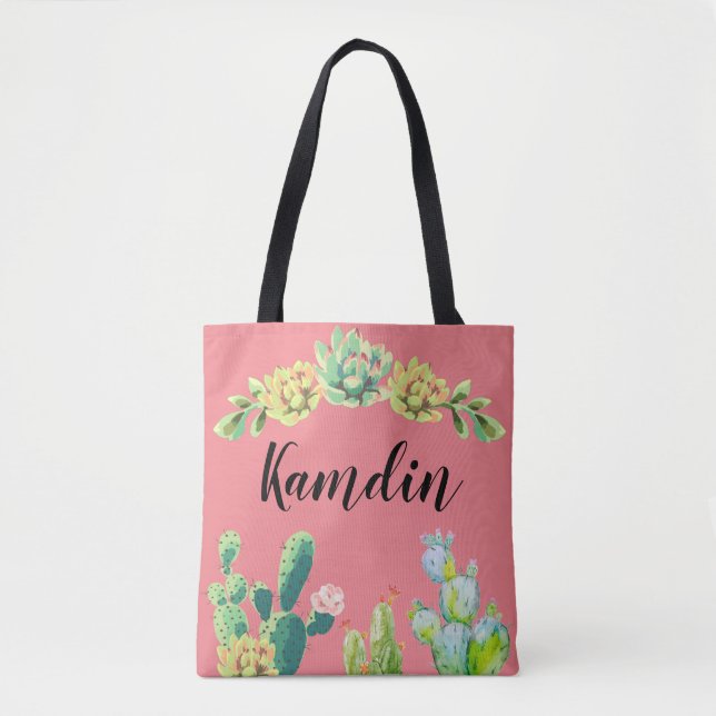 Bolso De Tela Suculentos de Cactus Bohemian Tote Bag Personaliza (Anverso)