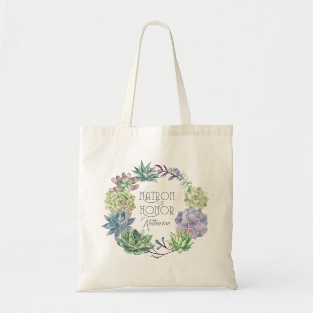 Bolso De Tela Suculentos Wreath Matron de Honor ID517 (Frente)