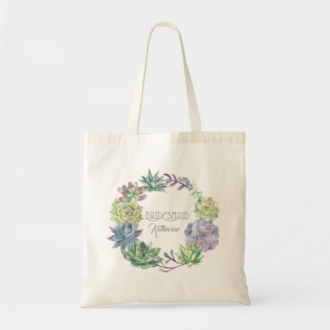 Bolso De Tela Suculents Wreath Bridesmaid ID517 (Frente)