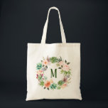 Bolso De Tela Sucultores de acuarela Monograma Floral Camisa de<br><div class="desc">Bolsa de tetas de personalizable con suculentos acuarelas y corteza de cactus con acento floral. Esta bolsa de monograma floral es perfecta como regalo personalizado.</div>