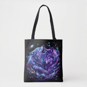 Bolso De Tela Sudadera con capucha de lobo de galaxia mística –