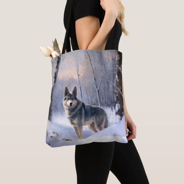 Bolso De Tela Sueco Vallhund deja que nieve Navidades (Detalle)