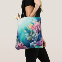 BOLSO DE TELA SUELO DE OCÉANO DE COLOR ACUÁTICO CON PLANTAS DE A