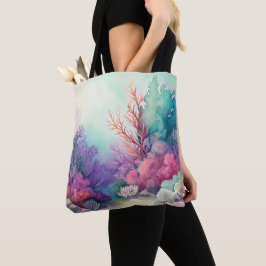 BOLSO DE TELA SUELO DE OCÉANO DE COLOR ACUÁTICO CON PLANTAS DE A