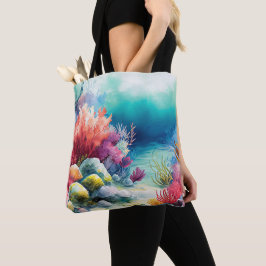 BOLSO DE TELA SUELO DE OCÉANO DE COLOR ACUÁTICO CON PLANTAS DE A