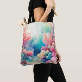 BOLSO DE TELA SUELO DE OCÉANO DE COLOR ACUÁTICO CON PLANTAS DE A