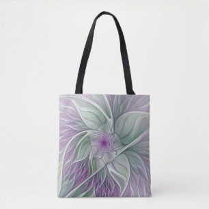 Bolso De Tela Sueño de flores, abstracto arte fractal verde púrp