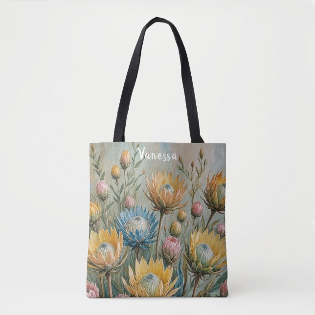 Bolso De Tela Sueño Pastel Protea: Floral elegante (Anverso)