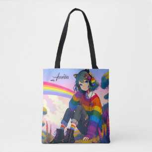 Bolso De Tela Suéter arcoiris Chica Anime Personalizado