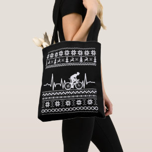 Bolso De Tela Suéter de navidad feo montando en bicicleta