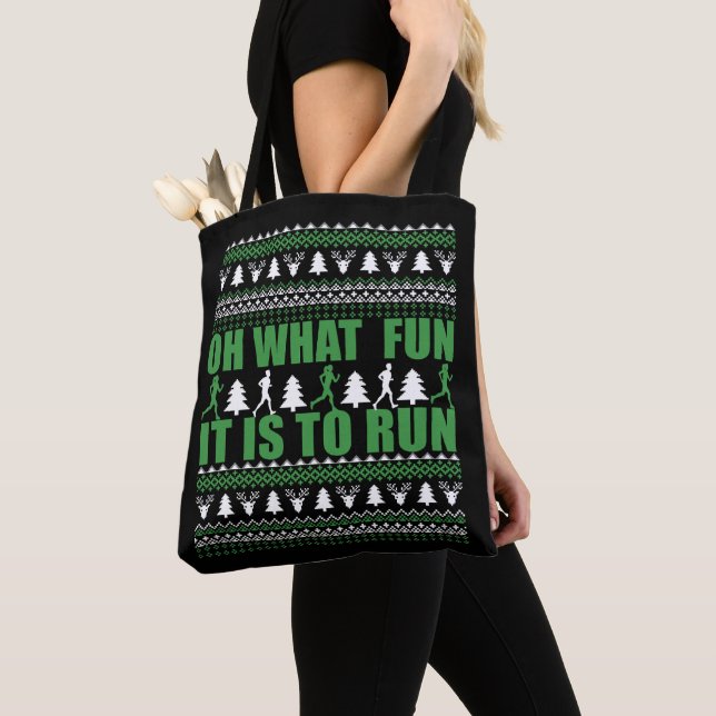 Bolso De Tela Suéter navideño feo corriendo (Detalle)
