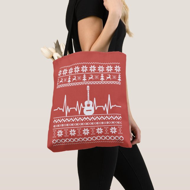 Bolso De Tela Suéter navideño feo guitarra acústica (Detalle)