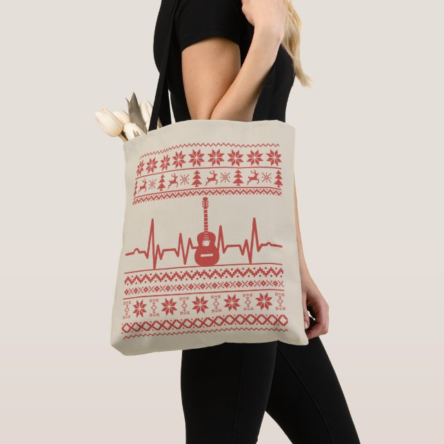 Bolso De Tela Suéter navideño feo guitarra acústica (Detalle)