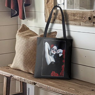 Bolso De Tela Sugar SKull Roses Rojas Negro