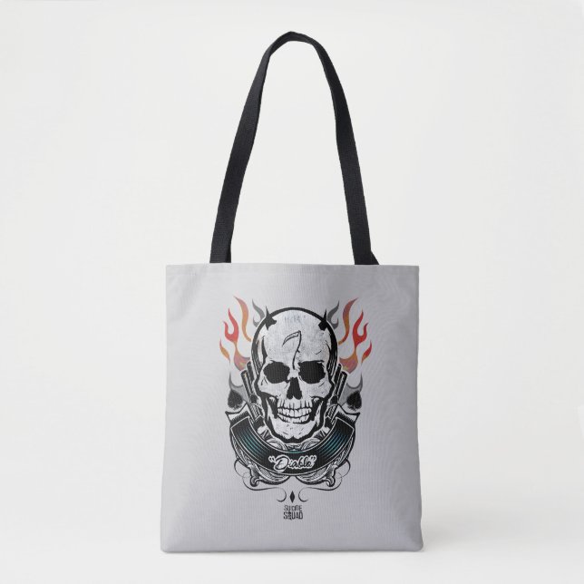 Bolso De Tela Suicide Squad | Diablo Skull & Flames Tattoo Art (Anverso)