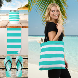 Bolso De Tela Summer Splash Aqua Bold Strips Nombre personalizad