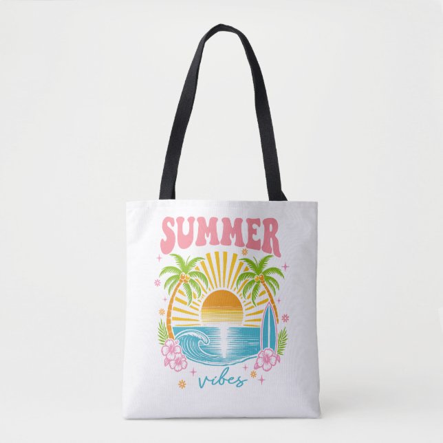 Bolso De Tela "Summer Vibes" Cheerful Boho Beach Palm Trees (Anverso)