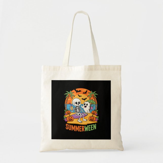 Bolso De Tela Summerween Skeleton Ghost Beach Halloween Party Fu (Frente)